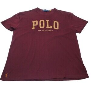 Polo Ralph Lauren T Shirt Embroidered Corduroy Gold Pony Burgundy Red Men's  L